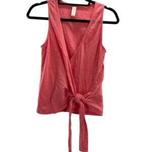 Altar'd State Sugar Coral Plunge V Neck Sleeveless Top with Tie Front S XS